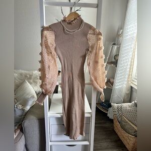 Almost Famous Beige Midi Knit Sheer Dress Small New